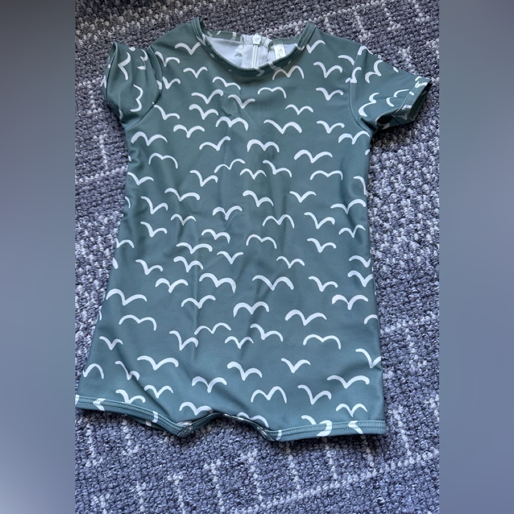 Rylee + Cru Green and White Kids Swim Rashguard